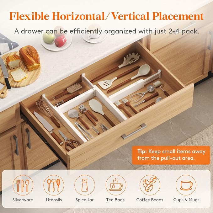 Lifewit 2.36" Upgrade Kitchen Drawer Dividers, Adjustable Drawer Organizer | 11"-17" Expandable White Drawer Separator for Clothes/Utensils, Dresser/Cabinet/Closet/Nursery Organization & Storage, 8 Pack - Image 6