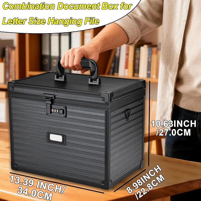 File Storage Cabinet File Organizer Document Organizer File Box in Office and Home with Combination Lock with 20 Letter Size Hanging Files (Stripe Black, Letter) - Image 6