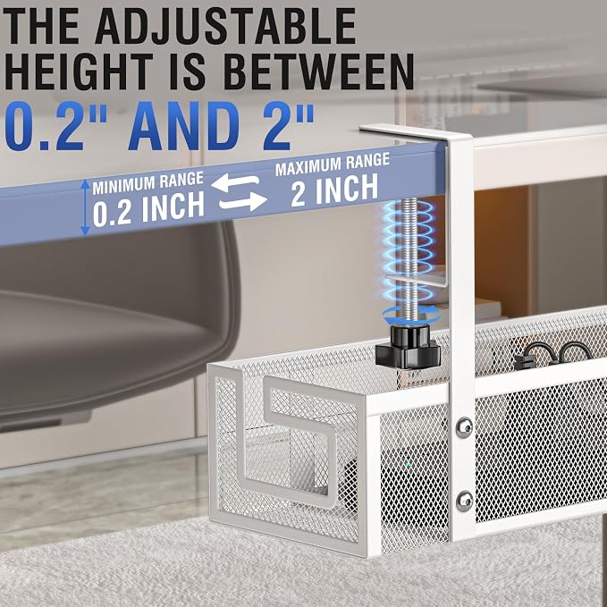 Cable Management Tray, 15.75" Under Desk Cable Management No Drill | Heavy Duty Metal Cord Organizer for Standing Desk, Gaming Desk, Home Office Wire Management for Home Office, 2 Pack, White - Image 4