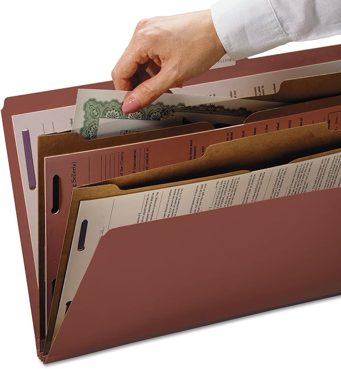Smead Pressboard Classification File Folder with SafeSHIELD Fasteners, 2 Pocket Dividers, 2" Expansion, Legal Size, Red, 10 per Box (19079) - Image 8