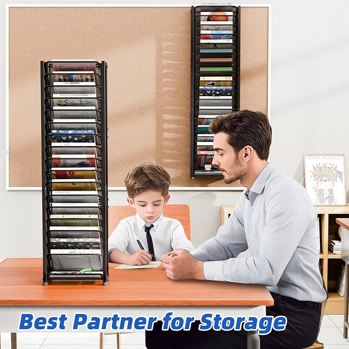 Simple Trending Wall File Organizer, 18-Tier Mesh Hanging Paper Document Folder Holder, Desktop Metal Files Storage Rack for Office and Home, Black - Image 7