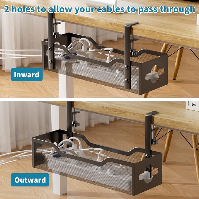 Under Desk Cable Management Tray Black, Litwaro Cable Management Under Desk No Drill, Cable Organizer with Clamp for Wire Management, Cord Organizer No Damage to Desk for Office, Home - Image 7