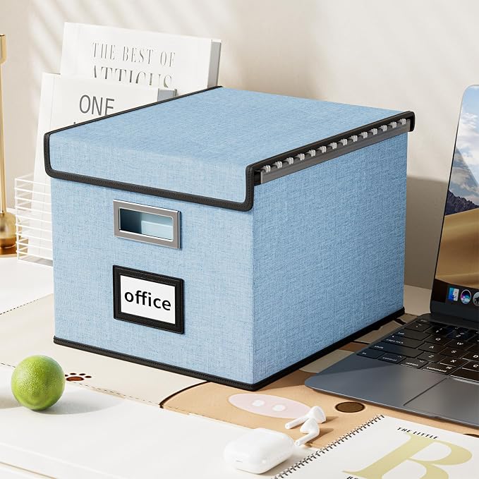 File Organizer Box with Lids, Collapsible File Folder Organizer | File Box with Plastic Slides for Document, Filing Bin for Letter Size Hanging File Folders (1 Pack, Powderblue) - Image 2