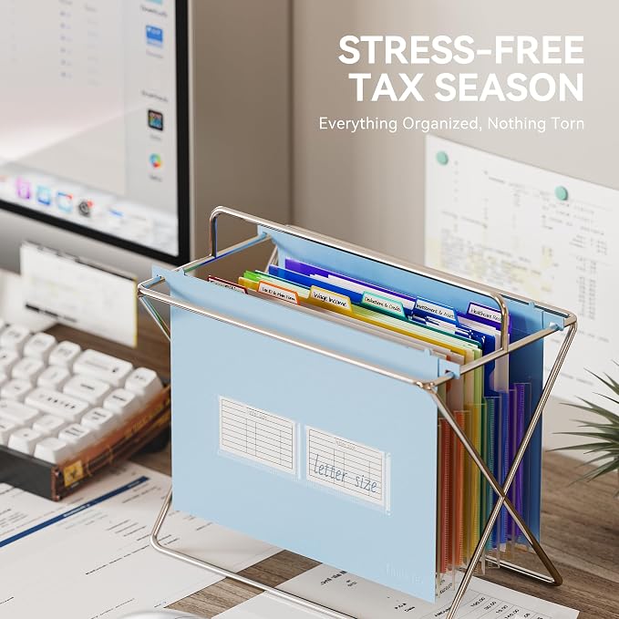 ThinkTex Plastic Expanding Hanging File Folders, 7 * 1.2" Accordion Pockets | Large Capacity, Multi-Color Tabs, Letter Size for Filing Cabinet - Blue - Image 3