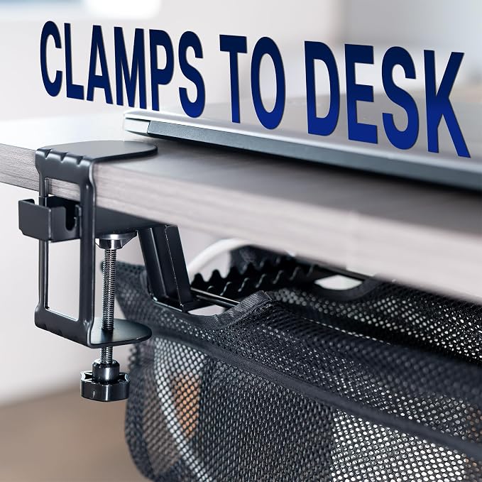 VIVO No Drill Clamp-on 55 inch Mesh Net Under Desk Cable Management Wire Organizer, Adjustable Home Office Standing Desk Cord Storage Sleeve, Black, DESK-AC55MH - Image 3