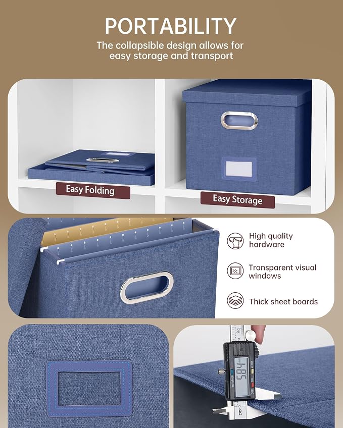 2 Pack File Storage Organizer, Document Organizer, Portable File Box with Lid, Fit for Letter/Legal File Folder Storage,Blue-Box only - Image 2
