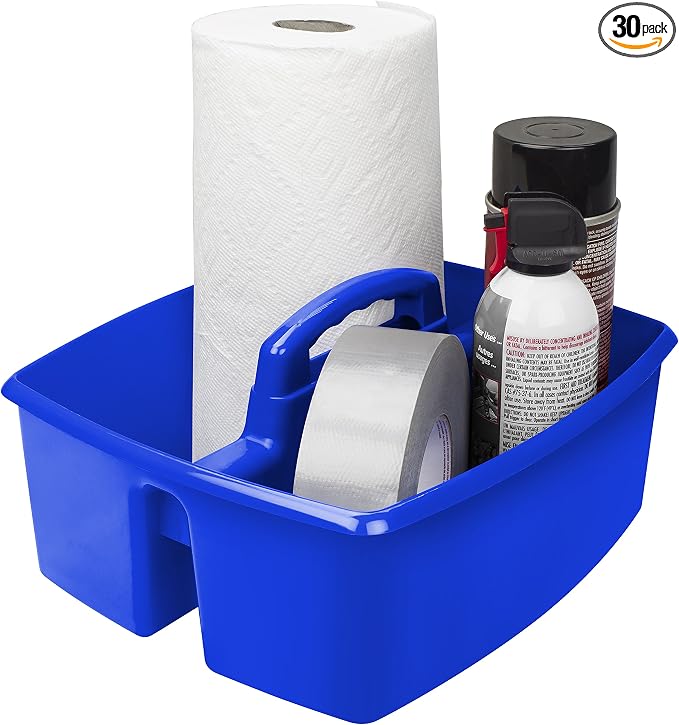 Storex Classroom Craft Caddy, 3 Compartment Plastic Organizer with Carry Handle, Assorted Colors, Color Assortment WILL Vary, 9.25 x 5.25 x 9.25 Inch, Case of Six 5-Packs (00941A06C) by Storex