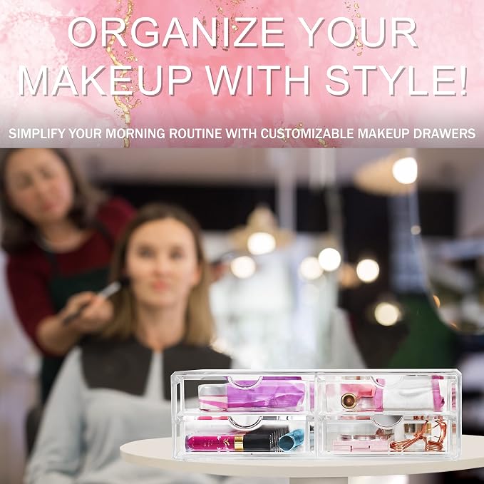 Sorbus Large Stackable Acrylic Drawers - 4 Clear Storage Drawers for Organizing Make up, Nail Polish, Hair Accessories, and Beauty Supplies - Makeup Organizer for Vanity, Bathroom Organizer Countertop - Image 8