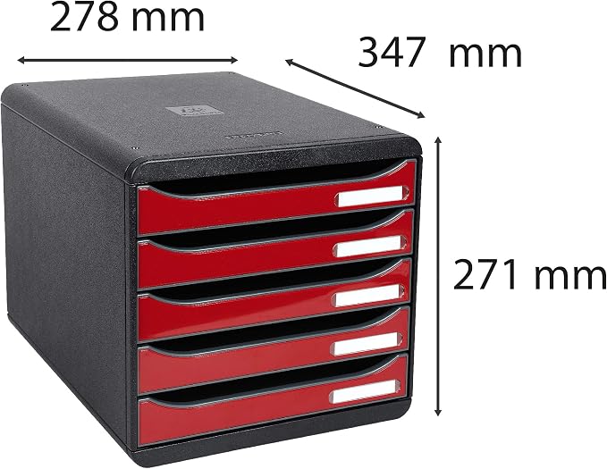 Exacompta - Ref 3097218D - BIG-BOX PLUS Desktop Drawer Set - 5 x 43mm Drawers, Suitable for A4+ Documents, 347 x 278 x 271mm, 100% Recycled Plastic - Black/Glossy Dark Red - Image 3