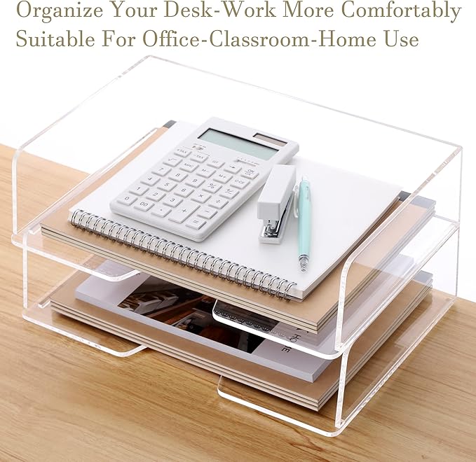 HeZone Acrylic Paper Tray Desk Organizers and Office Suplies Document Storage Enlarged Letter Tray Clear Paper Organizer (Large Horizontal)… - Image 5