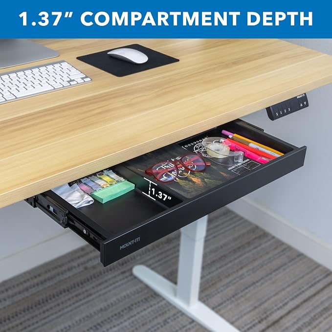 Mount-It! Under Desk Drawer Organizer with 2 Compartments, Shallow Low-Profile Slide-Out Desk Tray, 20.7″ x 8.9″ x 1.8″, Pull-Out Pencil Drawer for Traditional & Standing Desks - Black - Image 7