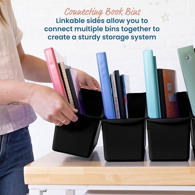 ECR4Kids Linking Plastic Storage Book Bin, Multipurpose Organization, Black, 10-Piece - Image 3