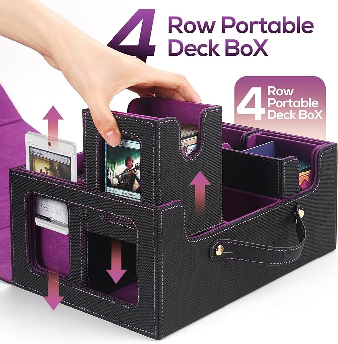 Trading Card Storage Box for MTG, MTG commander deck box，Multi-purpose Deck Case for MTG TCG Sports Card, 4 Toploaders, 4 Stoppers, 4 Colorful Dividers (Black & Purple) - Image 8