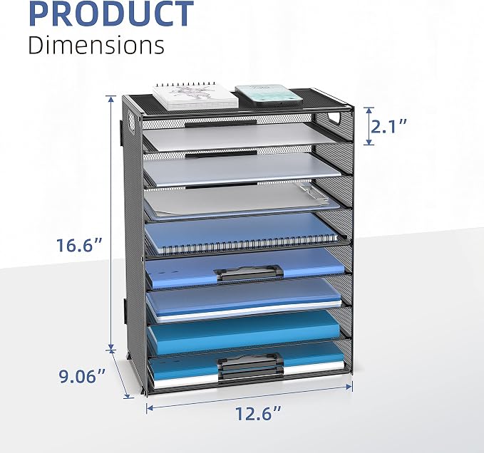 9-Tier Paper Organizer for Desk, Metal Mesh Letter Tray with Handles, Black | Desk File Organizer with Removable Trays for Sorting Files, Folders, Mail and Printer Paper at Home, School or Office - Image 3