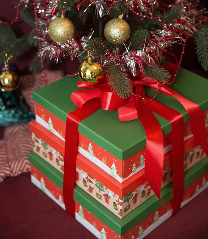 Soul & Lane - Large Christmas Gift Boxes with Lids, Set of 3, Red and Green | Extra Big Nesting Cardboard Holiday Boxes for Presents and Sweaters, Festive Decorative Storage for Seasonal Decor - Image 4