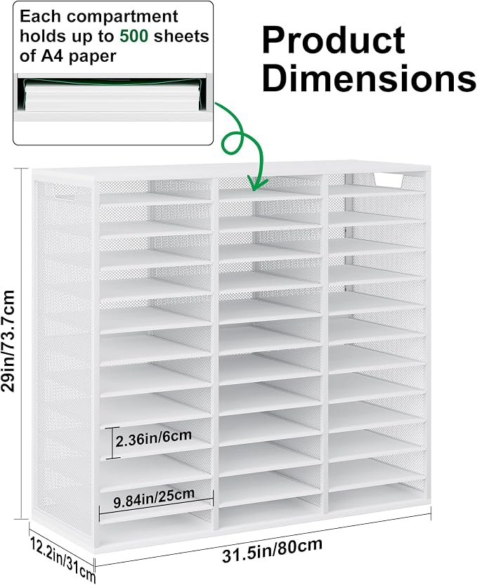 TQVAI 36 Compartments Desktop Literature Organizer, Metal Frame Paper Sorter with Handles, Heavy Duty Mailbox for Classroom and Office, Desk File Organizer for Document, Bill, Magazine, White - Image 2