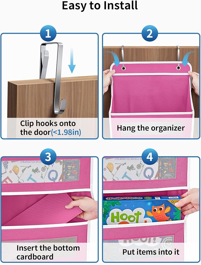 JARLINK Over the Door Organizer for Bedroom, Bathroom, 5 Shelf Rose Pink | Anti-Tilt Design, 44 lb Load Capacity, Hanging Door Organizer with 5 Large Capacity Pockets, Behind Door Storage for Nursery - Image 7