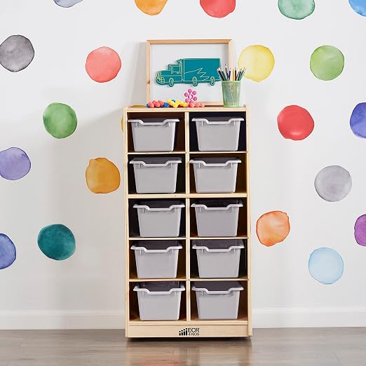 ECR4Kids Scoop Front Storage Bins, Multipurpose Organization, Light Grey, 10-Piece - Image 7