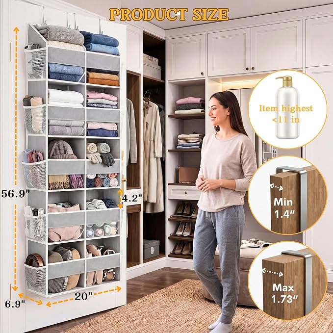 5-Tier Over Door Organizer, 10-Compartment Wide Storage Rack | 20" wide, 80 lbs for heavy family use, 10 side pockets, fits doors for closet, nursery, entryway, dorm, RV, laundry room - Image 4