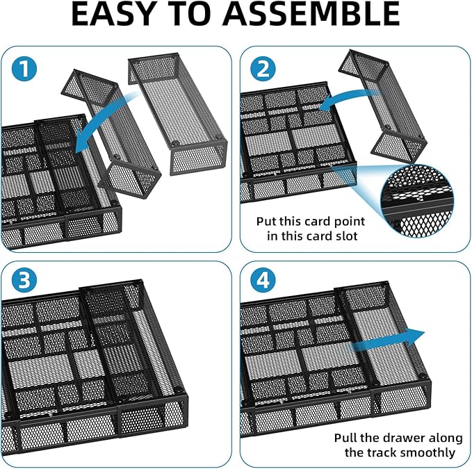 Marbrasse Expandable Desk Drawer Organizer, Mesh Drawer Organizer Tray with 10 Adjustable Compartments, Desk Organizers and Accessories for Office Supplies, Makeup & Vanity (Expandable Black-2 pack) - Image 7