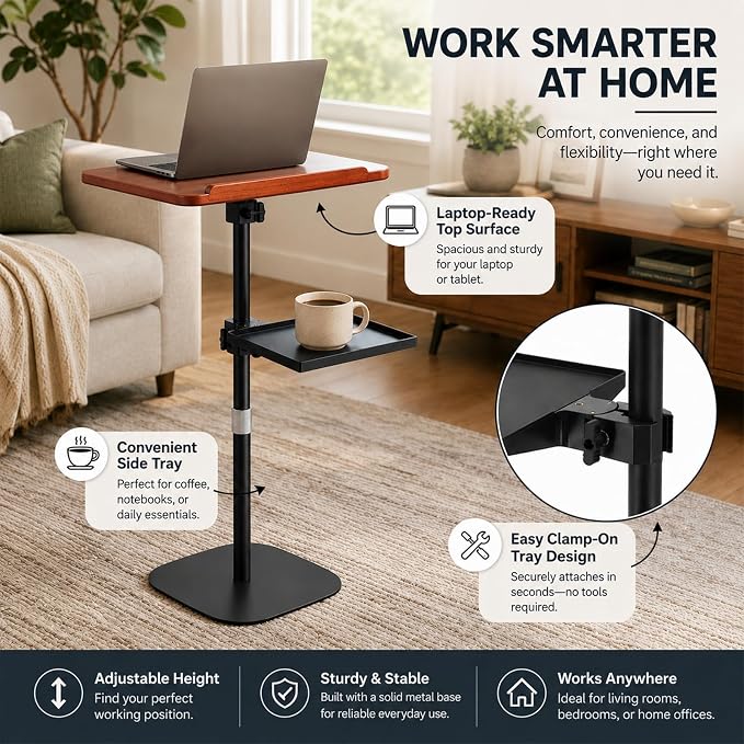 2-in-1 Dual-Use Music Stand & Desktop Book Stand with Storage Tray, Adjustable Height 22"-51" Solid Wood Book Holder with Page Clips, Laptop Floor Stand for Cookbooks, Sheet Music, Bible, Tablet - Image 3