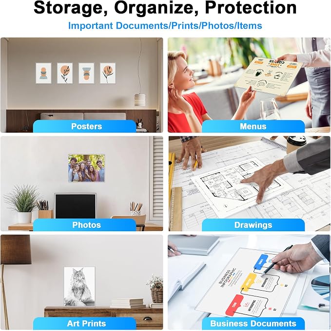 Ndsox 5 Pack 9" x 12" Rigid Print Protectors Clear Hard Plastic Sheet Protectors Top-Loading Photo Posters Sleeves Heavy Duty No-Hole Rigid Menu Holders for Artworks, Prints, Photographs, Documents - Image 7