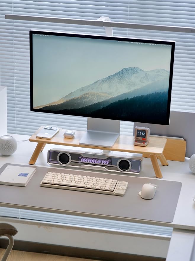 Bamboo Monitor Stand Riser with Cable Routing Slot and Storage | 23.6-inch Wide, Ergonomic Desk Shelf, Natural Wood Desktop Organizer for Monitor Laptop Printer, Home Office Accessory by Rocdeer