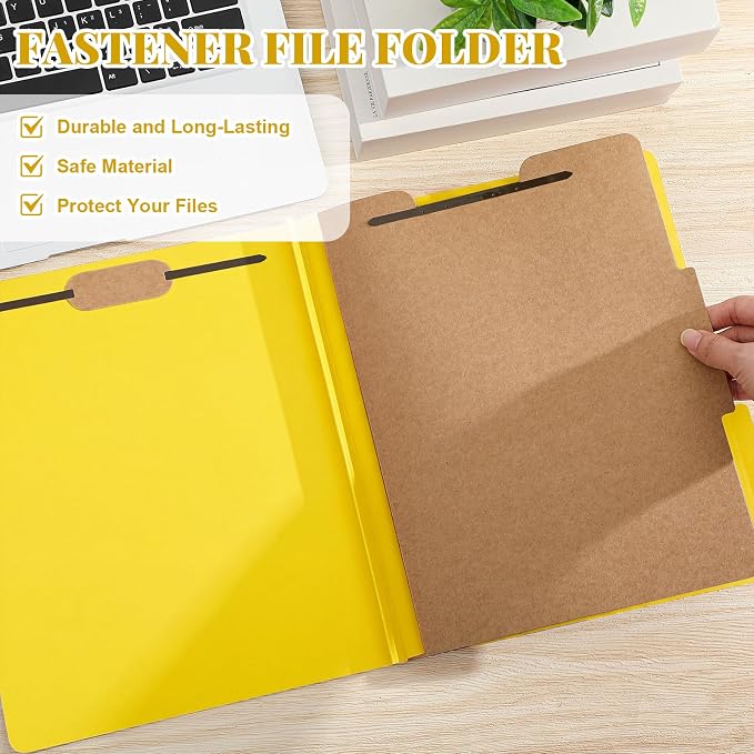 AmazingSpark 24 Pcak Yellow Classification Folders Letter Size, 1 Divider, 1/3-cut Tab, File Folders with Fasteners, Prongs, Expanding File Organizer Bulk for Office Employee, Coworker, Staff - Image 3