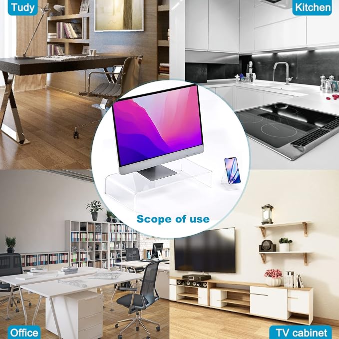 20"x10"x4" Acrylic Monitor Stand, Clear Laptop Riser with Bonus Phone Stand | Extra-Wide Clear Premium Acrylic Computer Stand, Monitor Riser & Ergonomic Desk Organizer Shelf for Office, Home, Printer, TV - Image 4