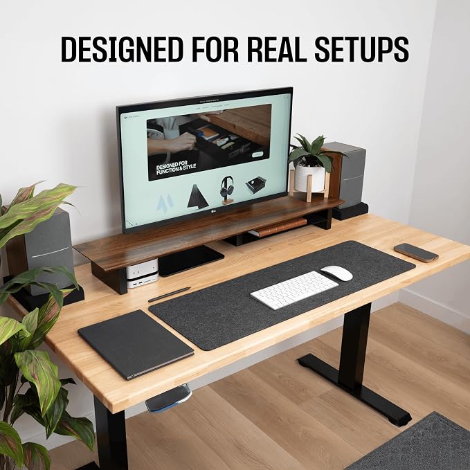 COREMINDED Solid Wood Dual Monitor Stand Riser, 42 Inch Walnut Desk Shelf | Fits 2 Monitors, Sturdy & Stable Solid Wood, Under Monitor Keyboard Storage, Office Desktop Organizer, Easy Assembly, Walnut - Image 6
