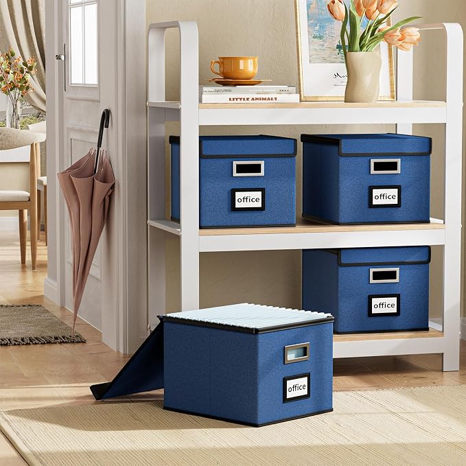 File Organizer Box with Lids, Collapsible File Folder Organizer | File Box with Plastic Slides for Document, Filing Bin for Letter Size Hanging File Folders (1 Pack, Royal Blue) - Image 2