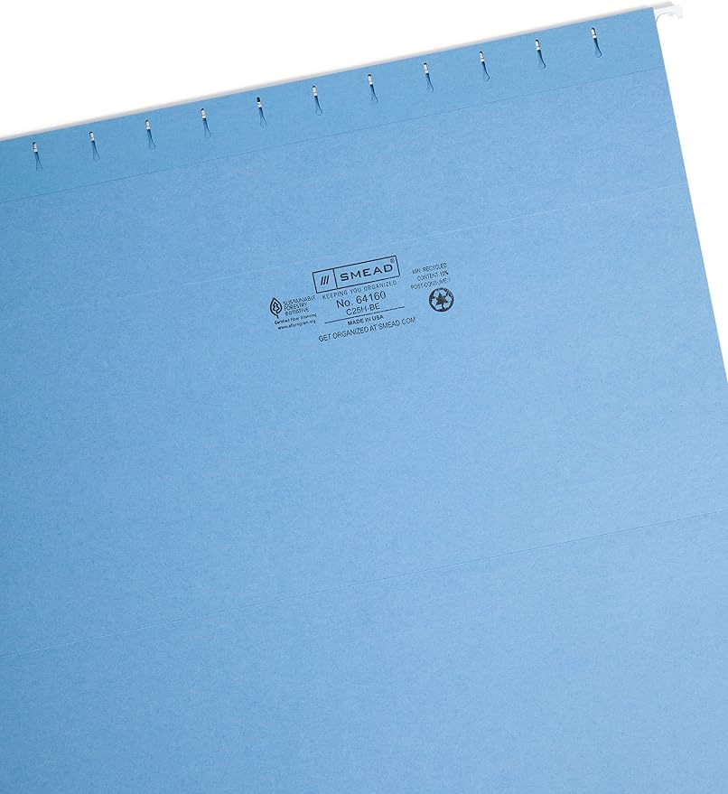 Smead Hanging File Folder with Tab, 1/5-Cut Adjustable Tab, Legal Size, Blue, 25 per Box (64160) - Image 3