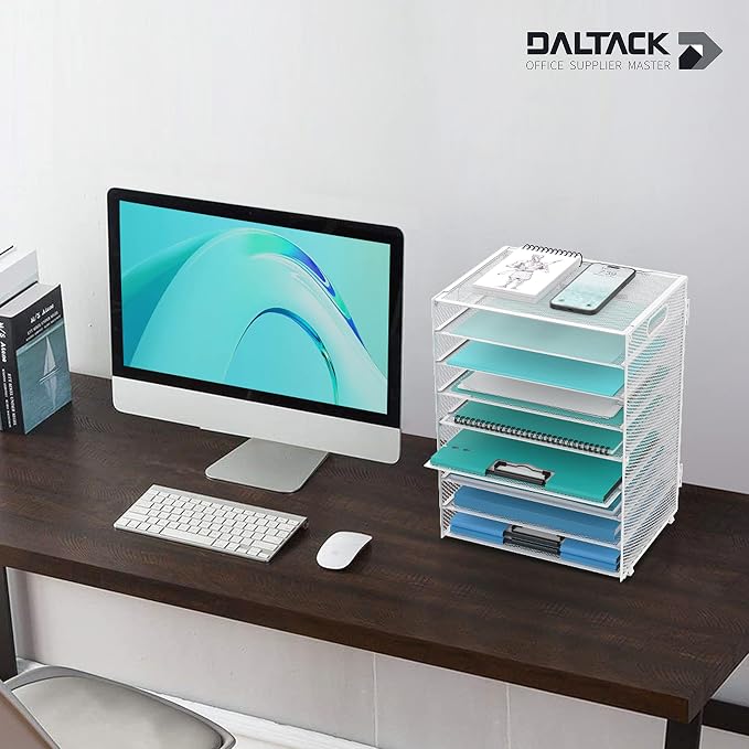 9-Tier Paper Organizer for Desk, Metal Mesh Letter Tray with Handles, White | Desk File Organizer with Removable Trays for Sorting Files, Folders, Mail and Printer Paper at Home, School or Office - Image 2