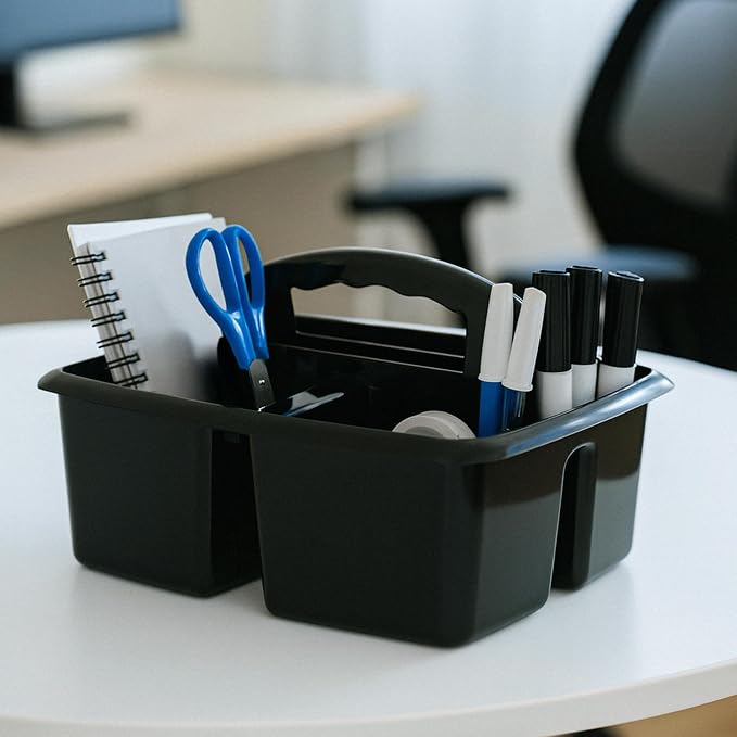 Storex 3-Compartment Small Cleaning Caddy – Multipurpose Supply Organizer with Handle, Black, 6-Pack (00972A06C) - Image 4