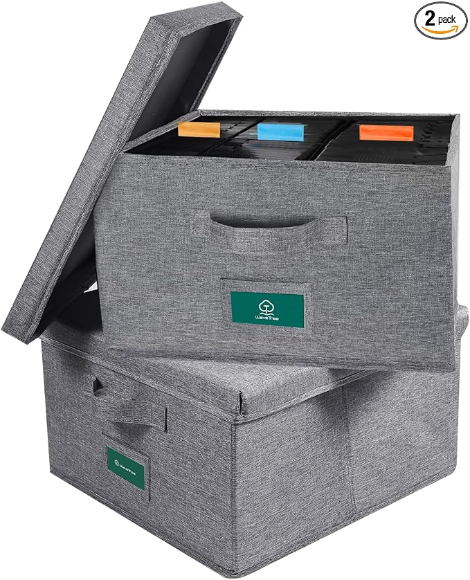 VHS Storage Box with Lid pack of 2, Practical VHS Storage Case with Index Labels, 14.4 x 13.4 x 8.2 Inches VHS Holder Storage Containers Hold up to 84 VHS Tapes- Gray by TWaveTree