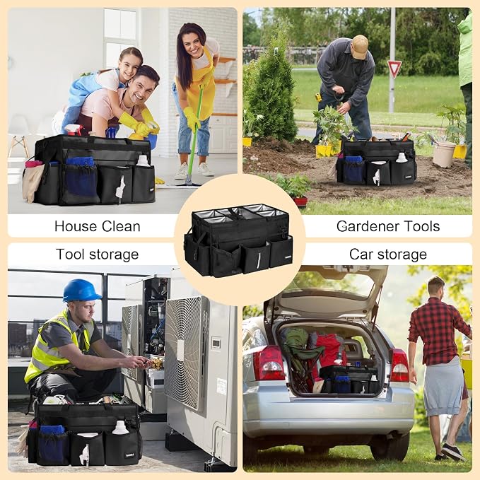 Extra Large Cleaning Caddy Bag with Built-In Support Board, Cleaning Tote Organizer with Removable Divider, Supply Carryall with Adjustable Shoulder Strap and Waist Belt for Cleaners & Housekeeper - Image 7