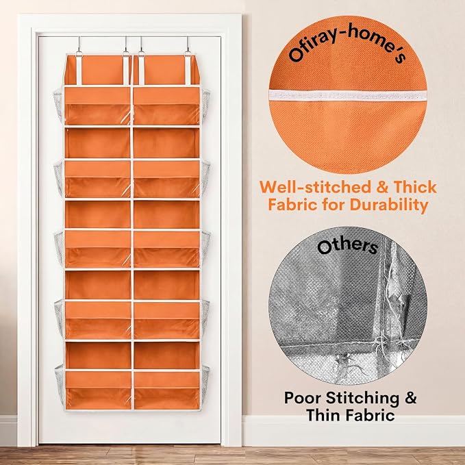 Over The Door Organizer 5 Tiers, Extra Large Behind Door Storage of 10 Compartments, 80 lbs Weight Capacity Hanging Storage Organizer with Clear Window Kids Toys,Shoes,Diapers,Room Storage,Orange - Image 7