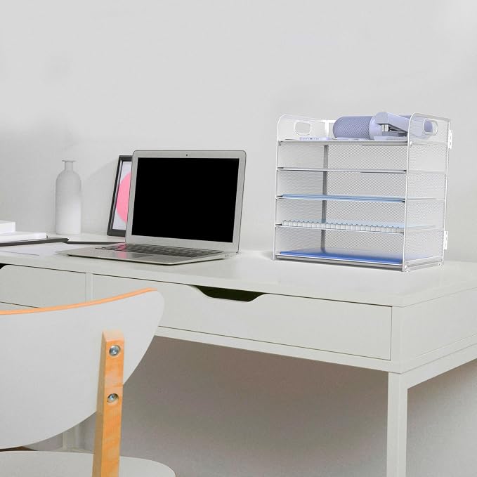 Letter Tray Paper Organizer 5-Tier Desk Organizer File Organizer Paper Holder with Handle, Metal Desktop Document Shelf Tray Office Classroom Organization - Silver - Image 5