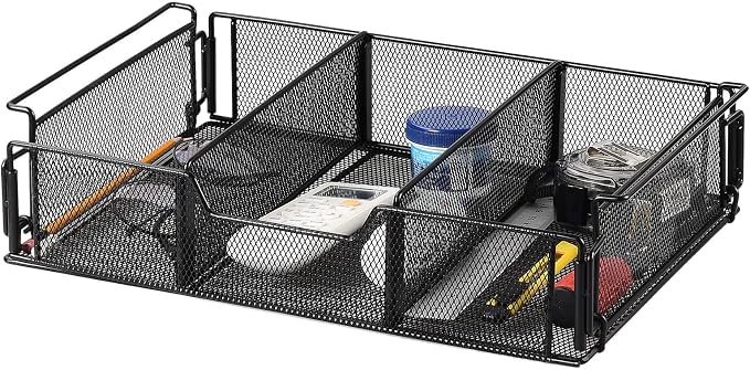 Under Desk Drawer, Hanging Storage Organizer Slide Out, Black Metal Under Desk Storage Hanging Storage Organizer, Attachable Pen Holder Desk Hidden Drawer for Office Home School Accessories(Black) by TITA-DONG