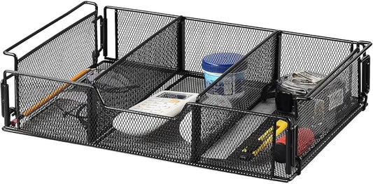 Under Desk Drawer, Hanging Storage Organizer Slide Out, Black Metal Under Desk Storage Hanging Storage Organizer, Attachable Pen Holder Desk Hidden Drawer for Office Home School Accessories(Black) by TITA-DONG
