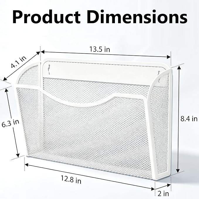 Gawerk Mesh Hanging Wall File Holders, Metal Vertical Wall Basket Mail Organizer for Office/Home (White, 3 Pack Wall Mounted) - Image 2