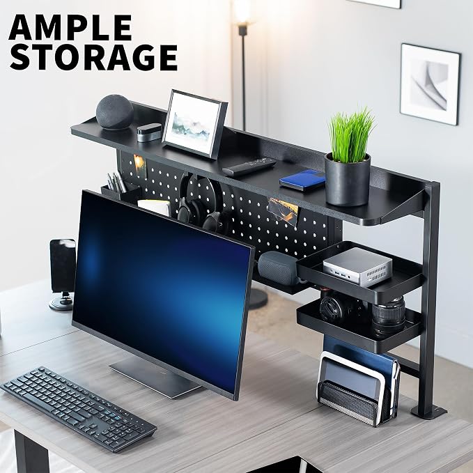 VIVO Steel Clamp-on 46 x 25 inch Desk Pegboard System with Storage Shelf and Accessory Trays, Multi-Purpose Office Organizer, Black, PP-PBSF46 - Image 9