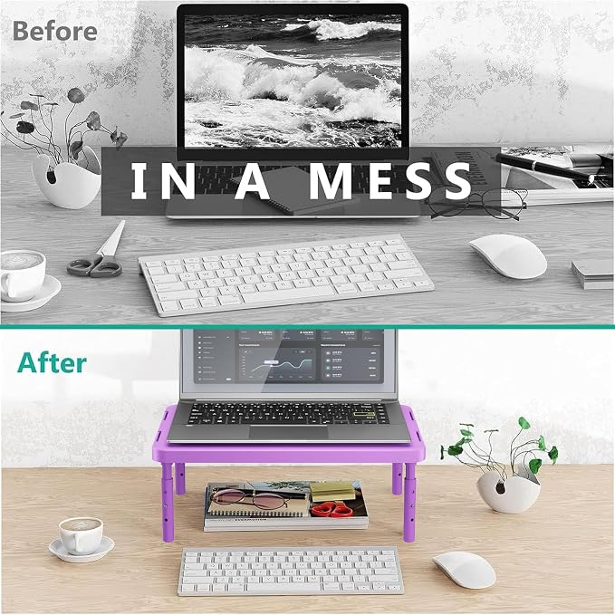 WALI Computer Monitor Stand for Desk, Adjustable Laptop Riser, up to 44 lbs | Desk Monitor Riser Underneath Storage, Fits Notebook, Laptops, Printers, for Home, Office, School(PTT001-V), Violet - Image 7