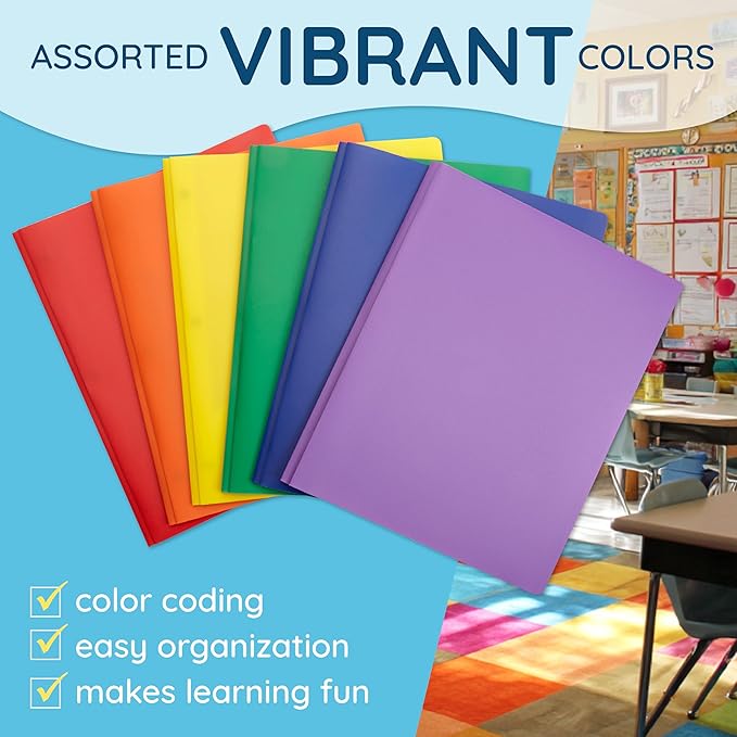 Blue Summit Supplies 30 Plastic 2 Pocket Folders with Prongs, Assorted | Durable 0.35mm poly, 2 pockets, for school, office, and report organization - Image 5