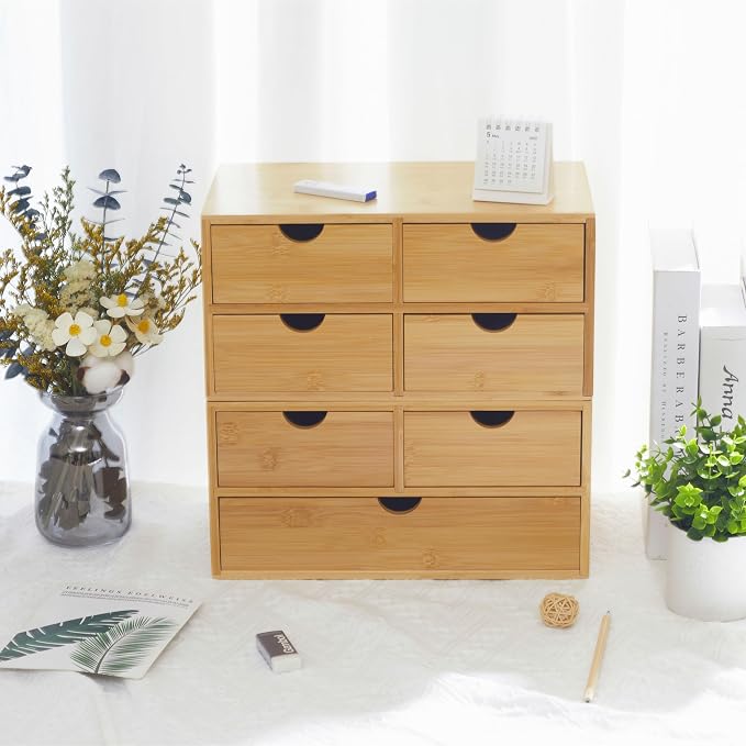 Charmewooden Bamboo Desk Organizer with 3 Drawers, Countertop Organizer with Drawers Makeup Storage Drawer 3 Drawers Tabletop Storage Organization Box Home Office Workspace - Image 2