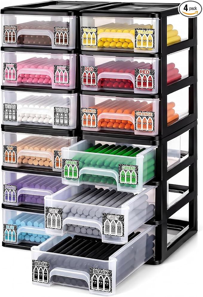 12 Pcs/ 4 Pack Plastic Crayon Organizer for Classroom Back to School Crayon Storage Boxes for Marker Pen Art Craft Supplies Crayons Drawer Container for Classroom Office Table with Color Label by Wenqik