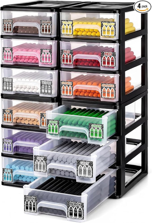 12 Pcs/ 4 Pack Plastic Crayon Organizer for Classroom Back to School Crayon Storage Boxes for Marker Pen Art Craft Supplies Crayons Drawer Container for Classroom Office Table with Color Label by Wenqik