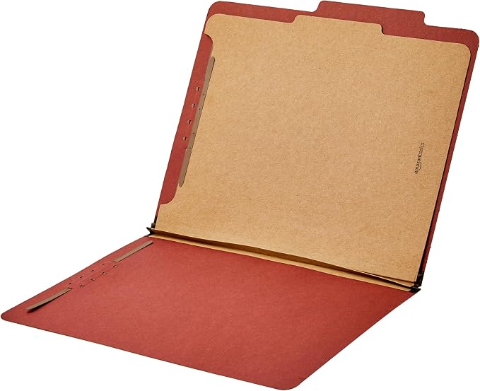 Amazon Basics Classification File Folder, 1 Divider, 2" Embedded Fasteners, Letter Size, 100% Recycled Material, Red, 10 Count - Image 4