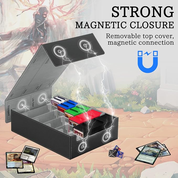 5 Row Trading Card Storage Box, 3800+Bulk Card Organizer Box with 20 Dividers & 5 Supporters, Graded Card Deck Box for YuGiOh, MTG, TCG Black/Grey - Image 4