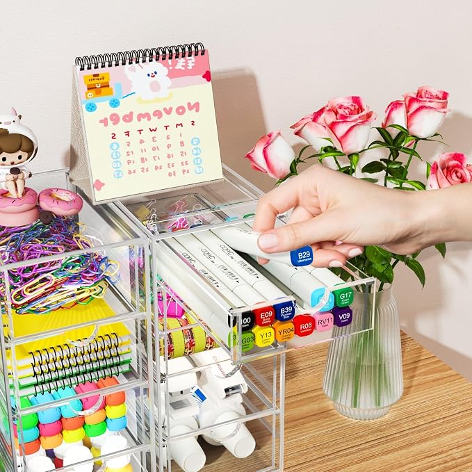 ARSTPEOE 22-Drawer Acrylic Storage & Makeup Organizer for Desk, Bath | Smooth-glide drawers, clear acrylic, stackable, dustproof, wipe-clean, for lipsticks, lip glosses, blushes, pen - Image 7
